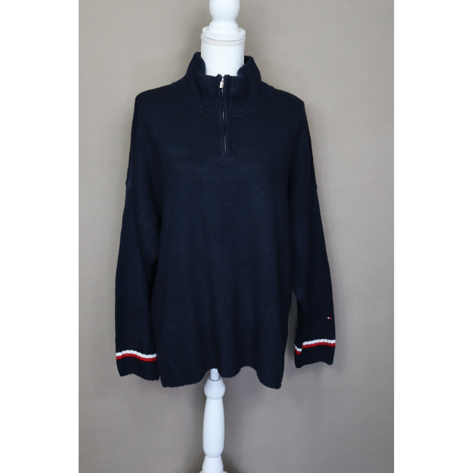 Tommy Hilfiger Womens Navy Stretch Ribbed Mock Zip Neck Long Sleeve Sweater Xxl